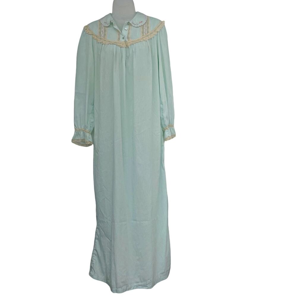 Vintage Barbizon Blue Light Full Length Long Sleeve Collar Cotton Gown *READ*